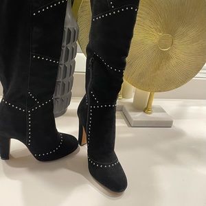 Black Suede Studded Over The Knee Boots